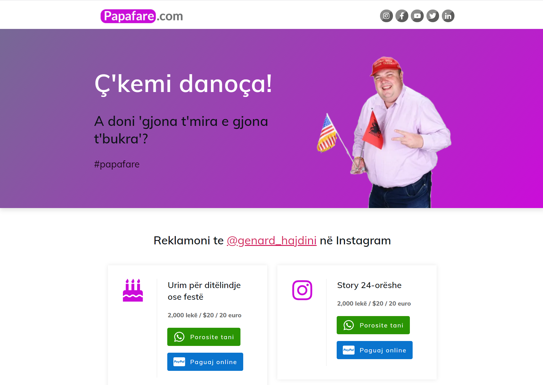 PapaFare.com – Albanian Influencer Website for Genard Hajdini