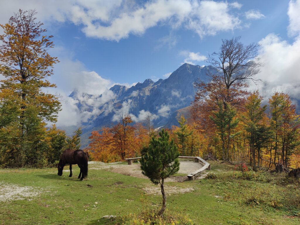 Valbona national park valley - mountain top covered by clouds
