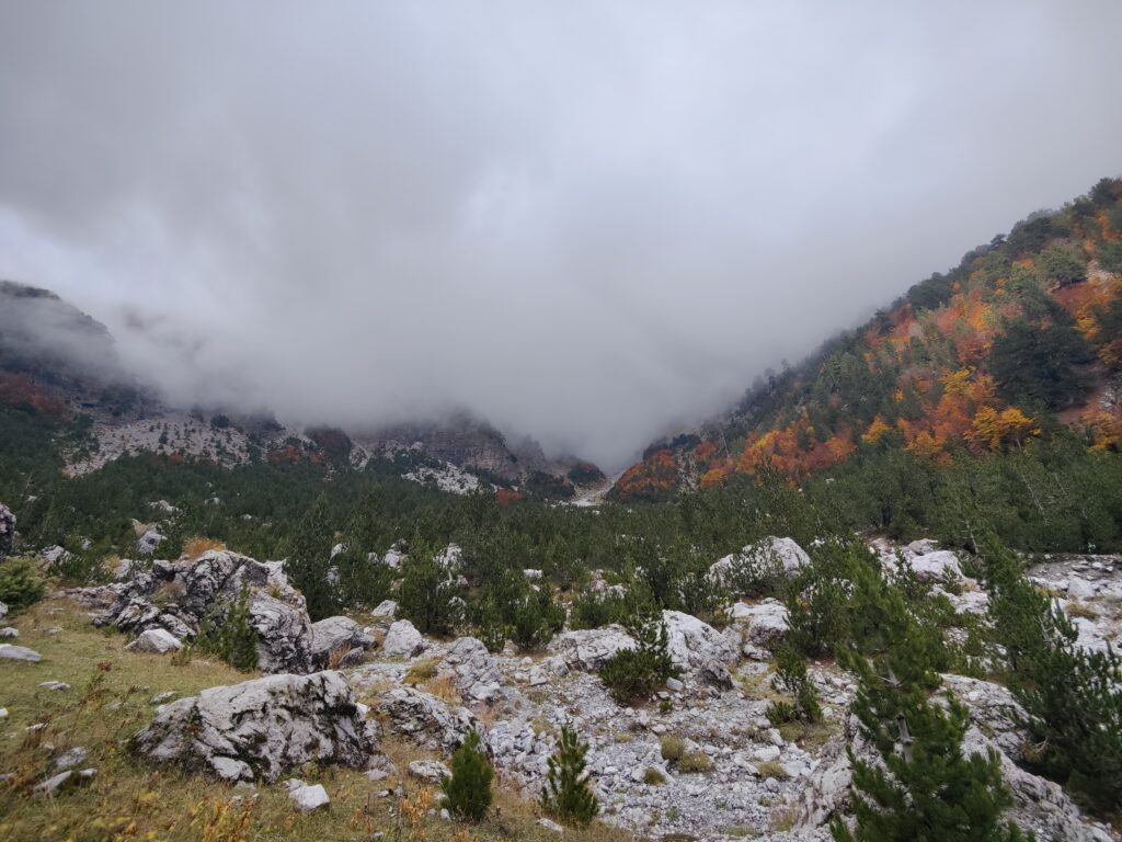 Valbona national park valley - mountain top covered by clouds