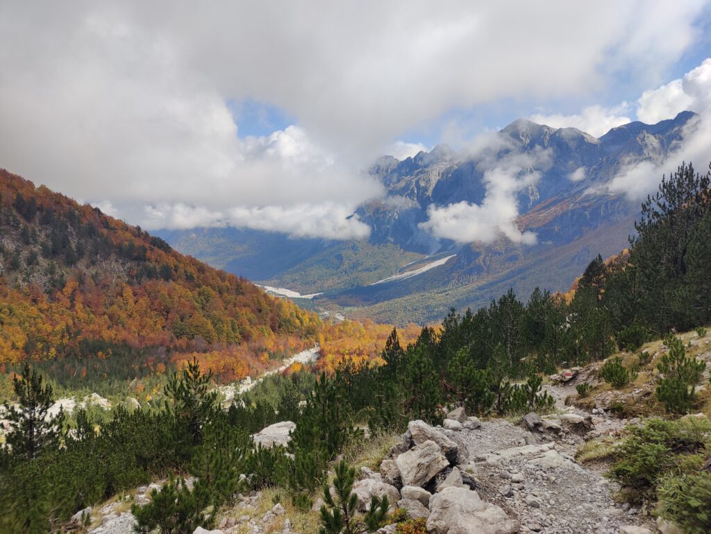 Valbona national park valley - mountain top covered by clouds