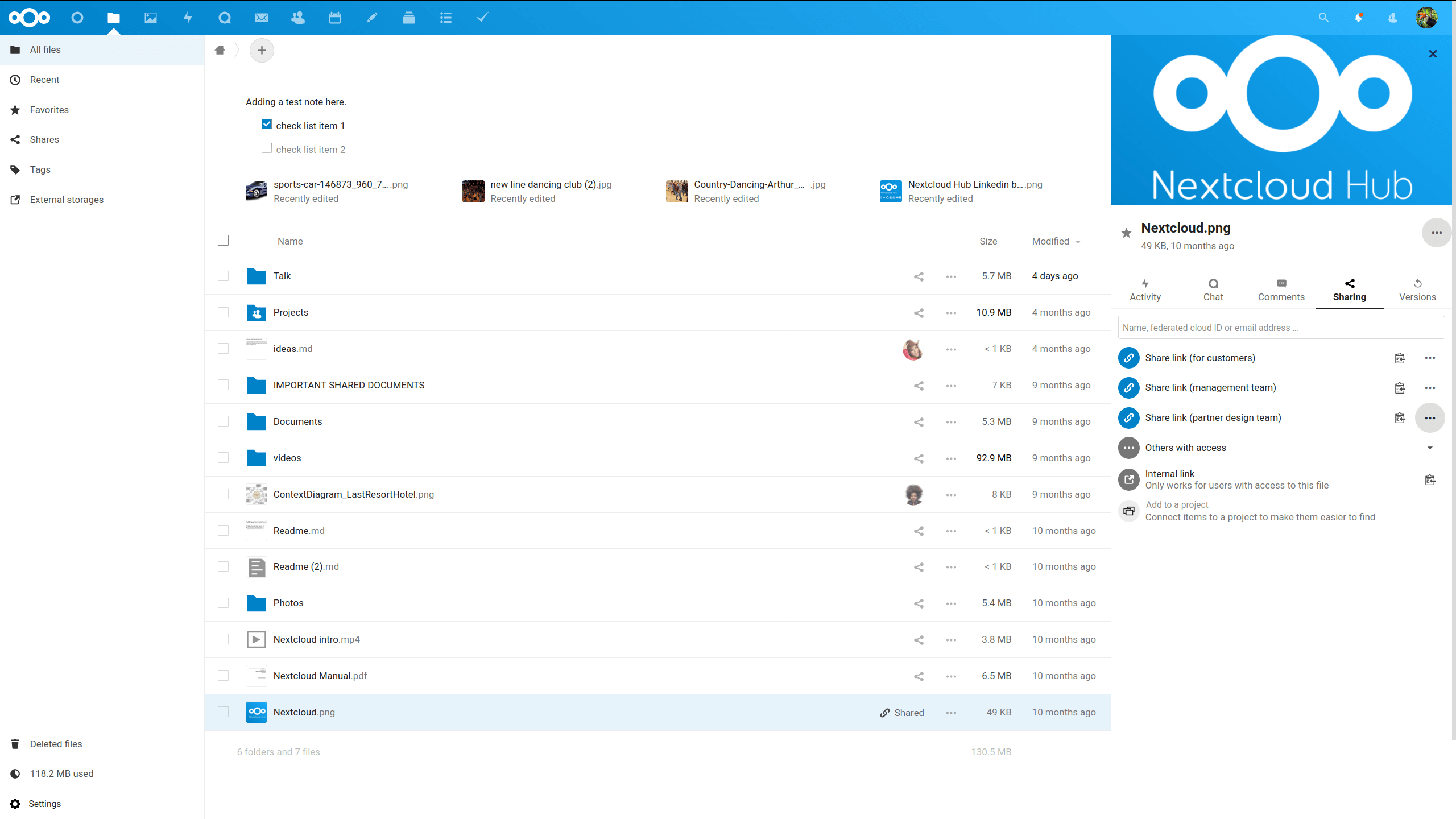 nextcloud multiple share links